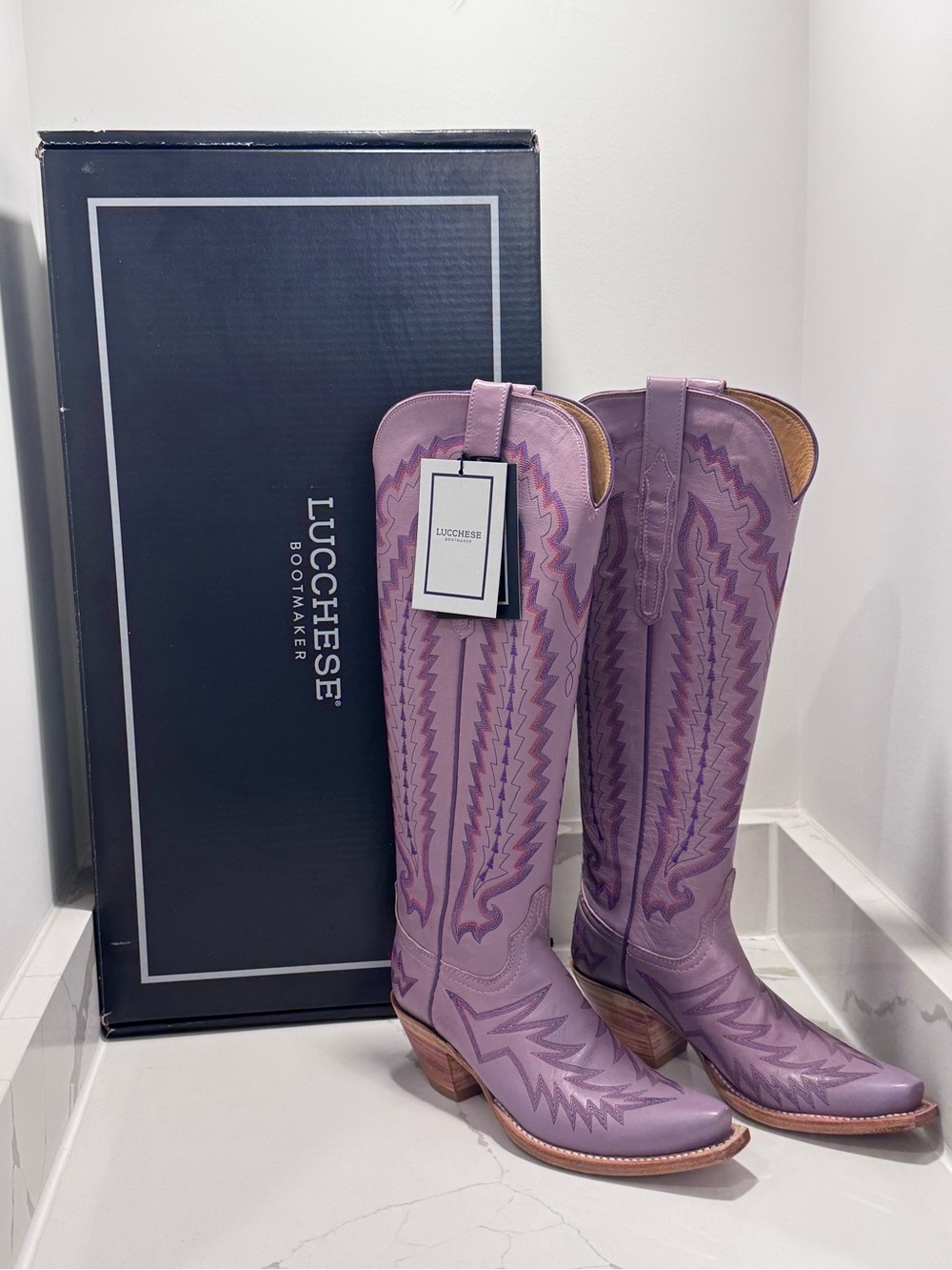 Lucchese Lavender Purple Leather Western Knee Boots